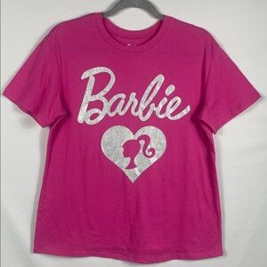 Mattel Barbie Fuchsia & Silver Tee with Silver Sparkle Heart. Women’s Size Large
